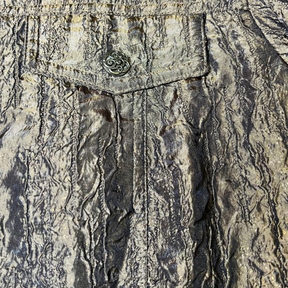 Erin London Womens Size Medium Gold Metallic Crinkle Jacket Art to Wear Textured - Picture 13 of 13